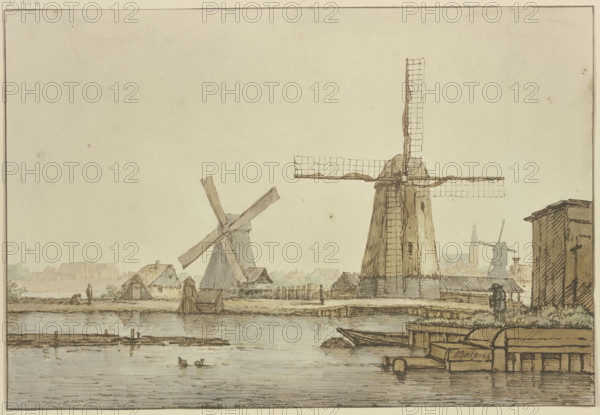 Three windmills near Amsterdam. Creator: Anthonie van Borssom.