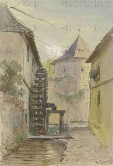 Narrow lane with the back of a mill, c1840-1890s. Creator: Philipp Rumpf.