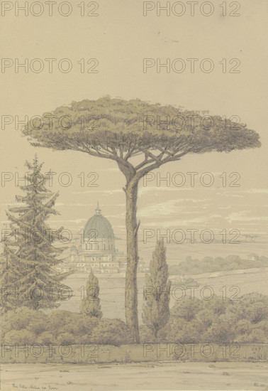 View from the Villa Melin near Rome, 1853. Creator: Monogrammist FWL.