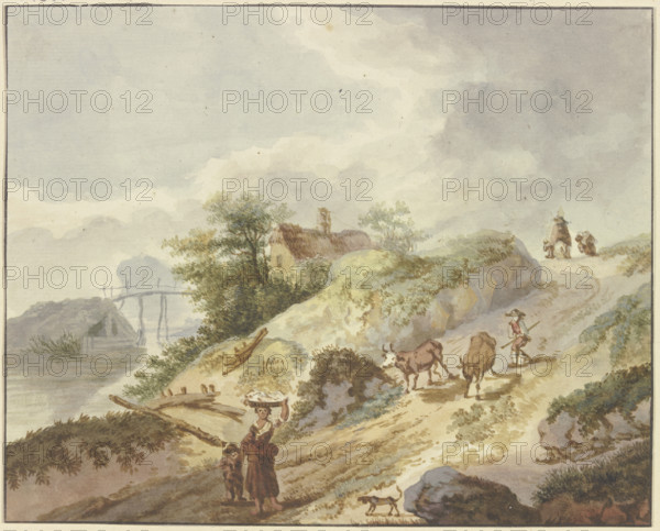 A farmer drives his cows down the mountain, late 18th century. Creator: Gottlieb Welte.