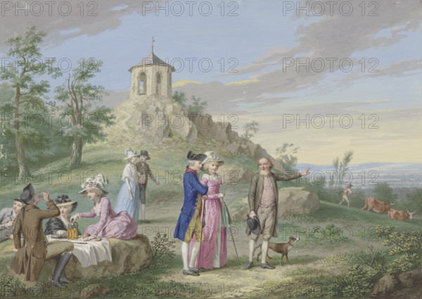 A group of ladies and gentlemen enjoying the countryside, late 18th century.  Creator: Friedrich Tischbein.