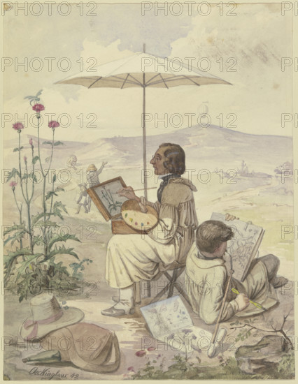 Painters Working Outdoors, 1842. Creator: Karl Heinrich Oeckinghaus.