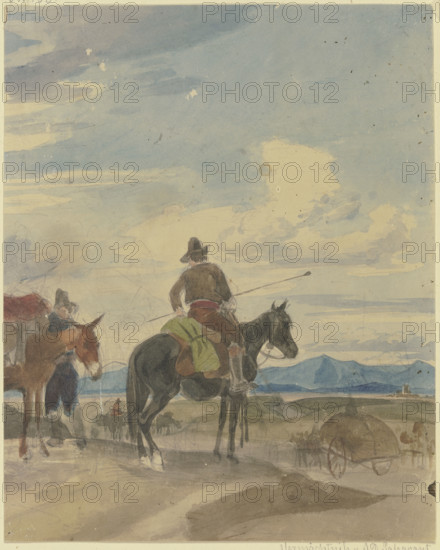 Farmer on horseback and muleteer from the Roman Campagna, mid-19th century. Creator: Johann Adam Klein.