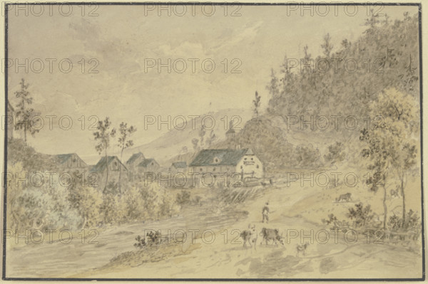 Small village by a stream in the mountains, late 18th century. Creator: Friedrich Christian Reinermann?.