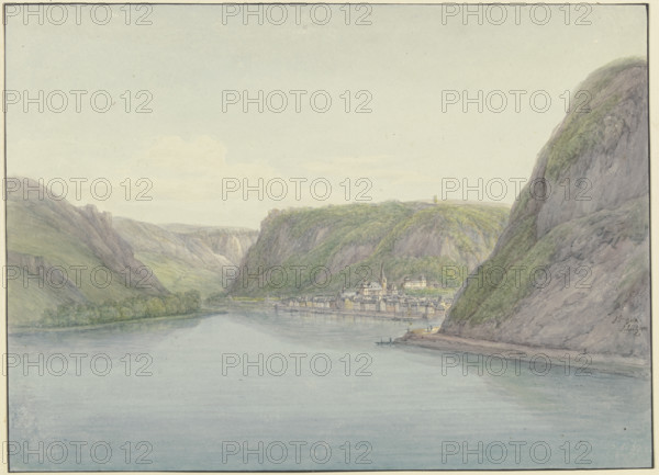View into the Rhine Valley, with Sankt Goar on the right, 1804. Creator: Christian Georg Schütz.
