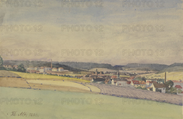 View of an industrial town amidst fields and forest, 1880. Creator: Theodor Alt.