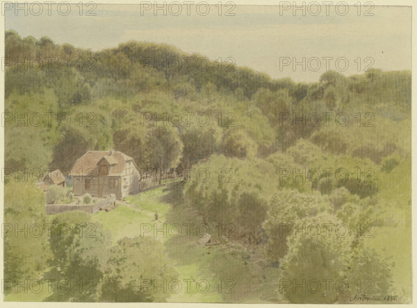 Farm in a forest clearing in the Harz Mountains, 1864. Creator: Carl Theodor Reiffenstein.