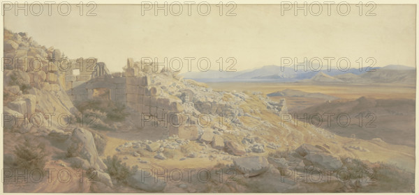 The Lion Gate at Mycenae, 1854. Creator: Karl Friedrich Harveng.