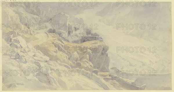 View from the mountains towards a river valley in Spain, mid-late 19th century. Creator: Karl Peter Burnitz.