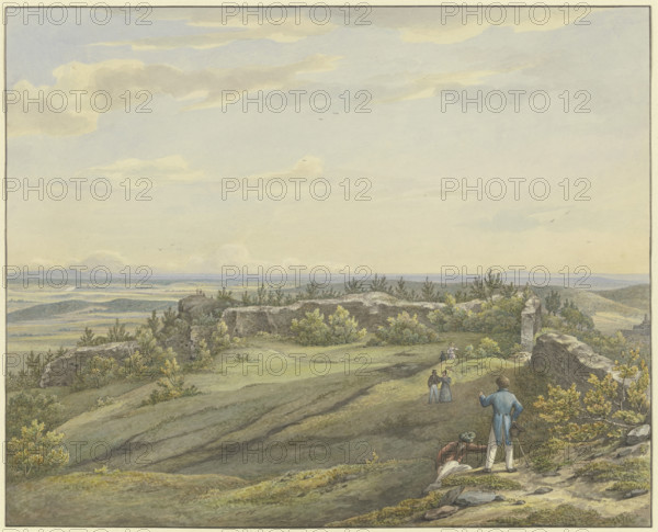 Courtyard of Falkenstein Castle ruins with a view of the Main plain..., mid-late 19th century. Creator: Carl Morgenstern.
