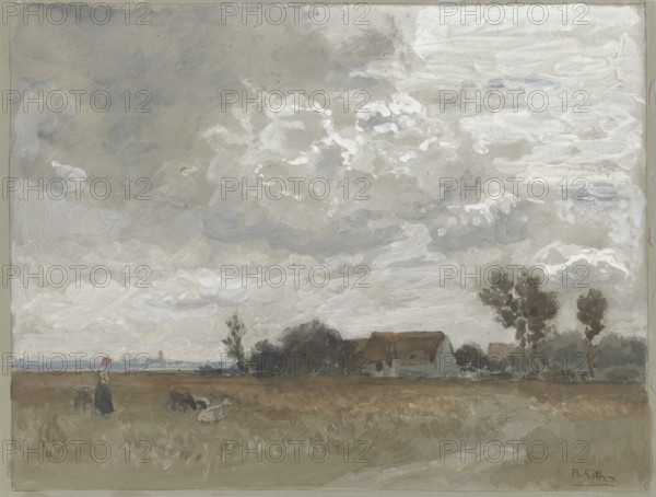 Woman with goats at a farm, late 19th century. Creator: Philipp Röth.