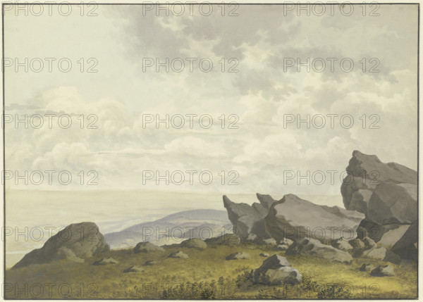 View through rocks on the Feldberg in the Taunus Mountains..., late 18th century. Creator: Christian Georg Schütz.