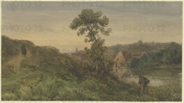 Riverbank, a road to the left, mid-late 19th century. Creator: Karl Peter Burnitz.