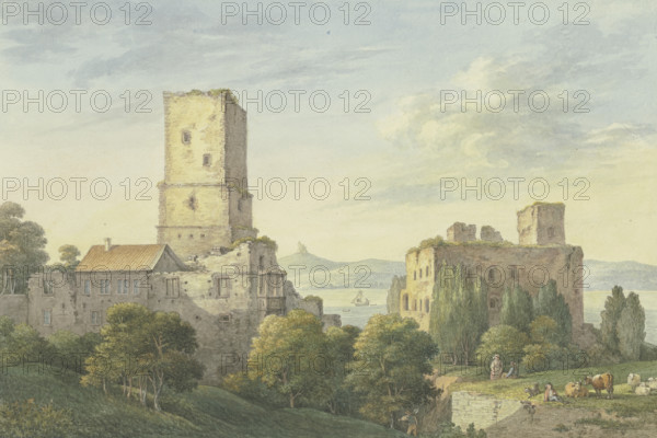 The Upper Castle (Boosenburg) and the Lower Castle (Bromserburg) near Rüdesheim am Rhein, 1803. Creator: Georg Melchior Kraus.