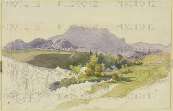Mountain landscape (near Graz, Styria?), mid-19th century. Creator: Ernst Welker.