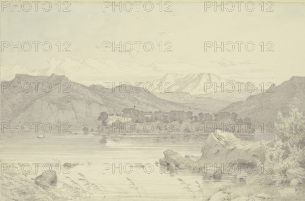 Herreninsel Island with its monastery in Lake Chiemsee, 1842. Creator: Heinrich Funk.