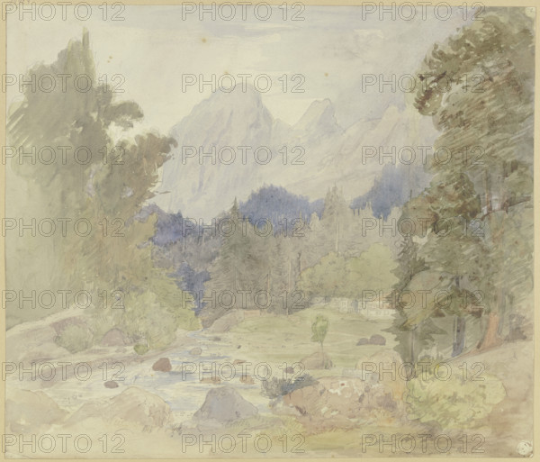 Mountain landscape, stream near Berchtesgaden, mid-late 19th century. Creator: Johann Balthasar Bauer.