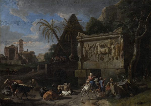 Landscape with Ancient Ruins, a Resting Flock in the Front, c1694-1720. Creator: Pieter van Bloemen.
