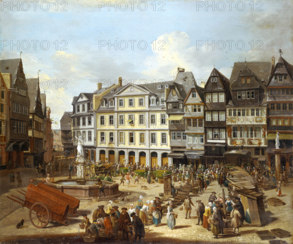 A Market on the Römerberg in Frankfurt, 1754. Creator: Christian Georg Schutz.