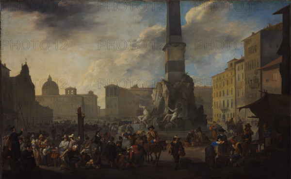 Roman Market Scene in the Piazza Navona, c1657-1658. Creator: Johannes Lingelbach.