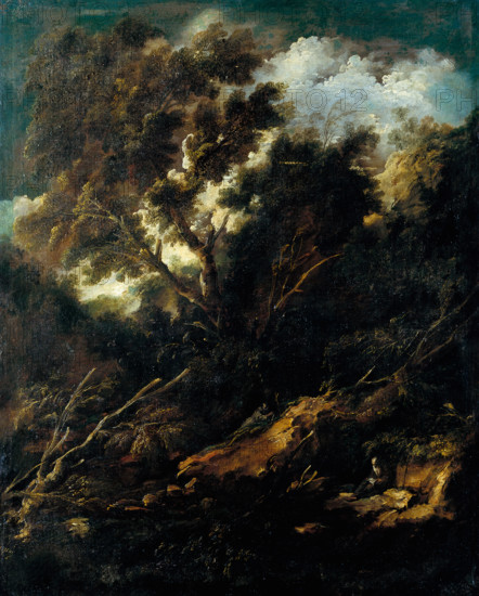 Landscape with a Reading and a Praying Franciscan, 1695-1697. Creator: Antonio Francesco Peruzzini.