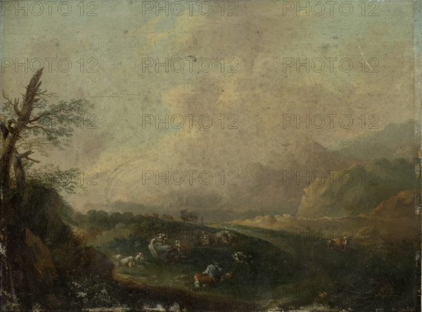 Landscape with Resting Shepherd, 18th century. Creator: Johann Wilhelm Becker.