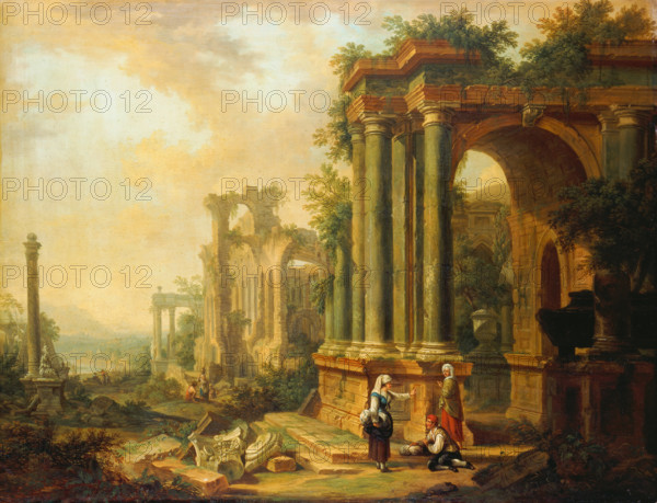 Landscape with Ancient Ruins and a Column, 1756. Creator: Christian Georg Schutz.