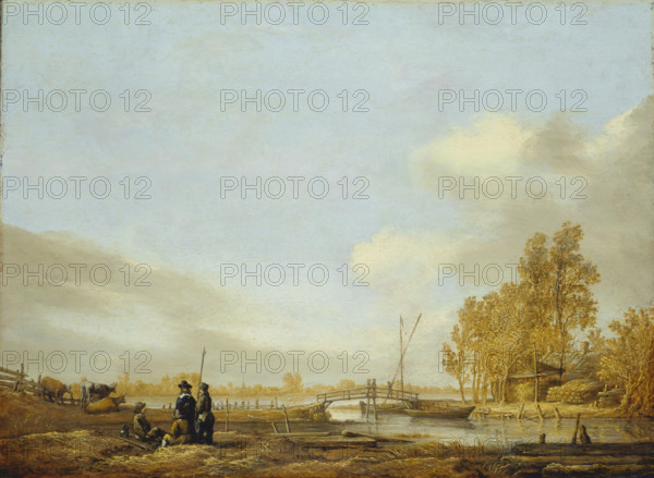River Landscape with Footbridge, c1641. Creator: Aelbert Cuyp.