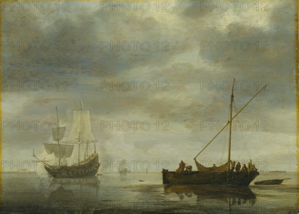 Single-Master and Frigate Firing Salute on a Calm Sea, c1645-1648. Creator: Simon de Vlieger.