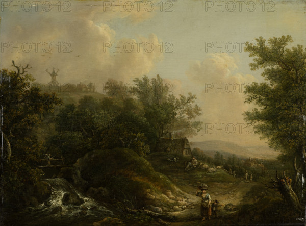 Landscape with a Brook and Hikers, 18th century. Creator: Johann Peter Neef.