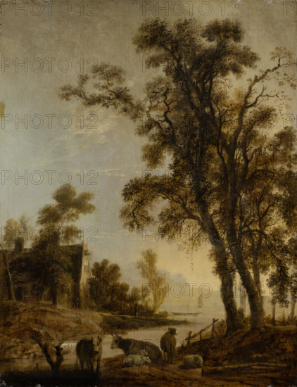 River Bank with Cattle, c1645-1650. Creator: Aert van der Neer.