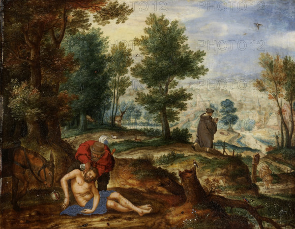 Landscape with the Good Samaritan, c1595-1600. Creator: Circle of Pieter Stevens.