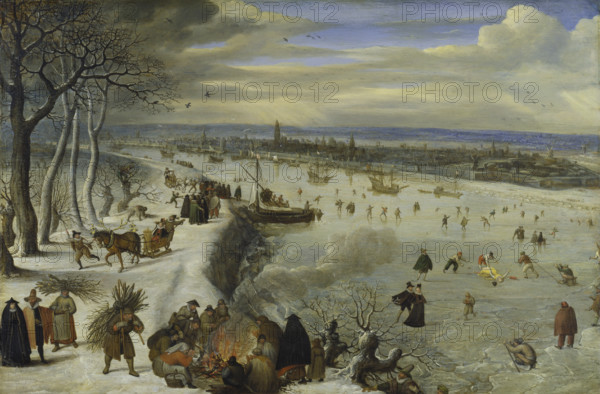 View of Antwerp with Frozen Schelde, 1593. Creator: Lucas van Valckenborch.