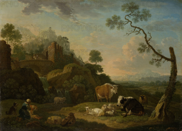 Landscape with a Herdswoman and Farm Animals, 1768. Creator: Friedrich Wilhelm Hirt.