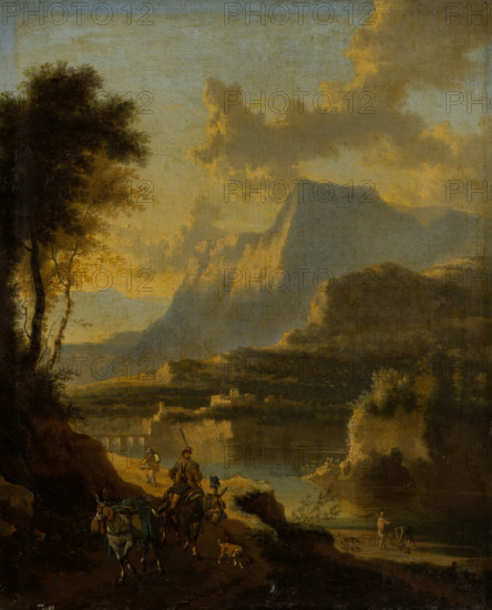 Mountainous Landscape with Rider at Sunset, c1670-1674. Creator: Jan Hackaert.