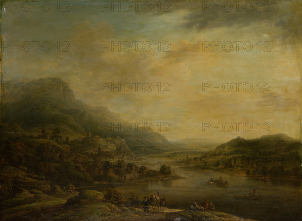 River Landscape with Mule Drover, 1750. Creator: Christian Georg Schutz.