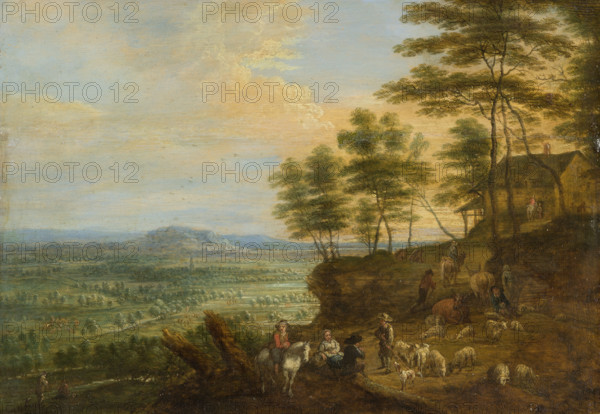 Landscape with Herd of Cattle before a Panoramic View, c1665. Creator: Unknown.