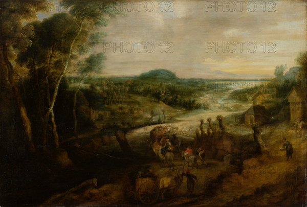 River Landscape with Peasants on the Way to Market, c1629-1630. Creator: Lucas van Uden.