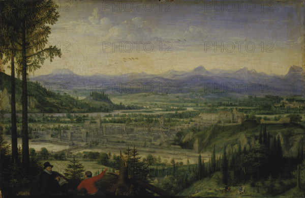 View of Linz with Artist Drawing in the Foreground, 1593. Creator: Lucas van Valckenborch.