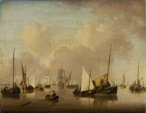Boats and Sailboats on a Quiet Sea, c1780. Creator: Jan van Os.