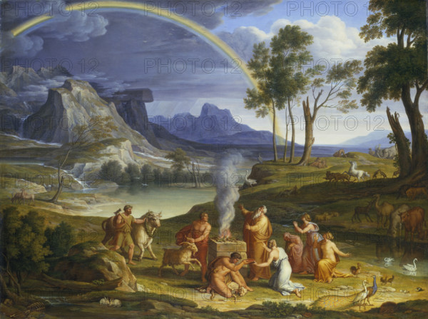 Landscape with Noah, Offering a Sacrifice of Gratitude, 1803. Creator: Joseph Anton Koch.