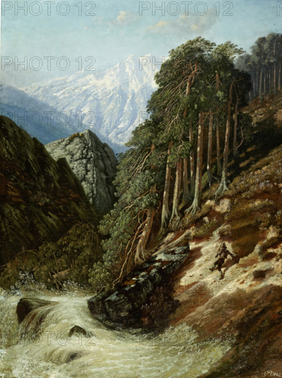 Alpine Landscape with Beck, after 1870. Creator: Gustave Doré.