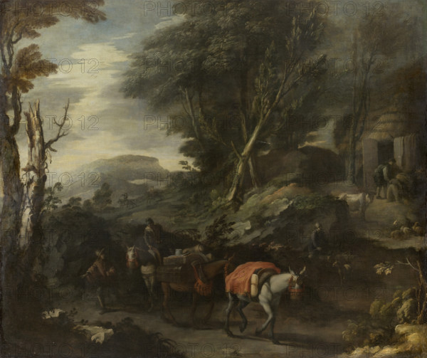 Mountainous landscape with a traveling merchant, 1601-1700. Creator: Unknown.