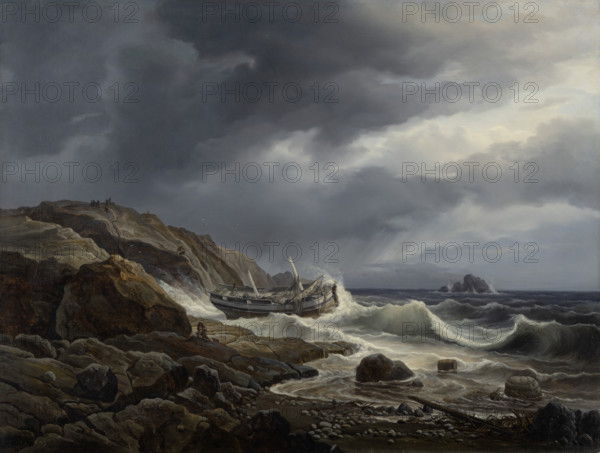 Costal Landscape with stranded Ship, 1832. Creator: Christian Morgenstern.