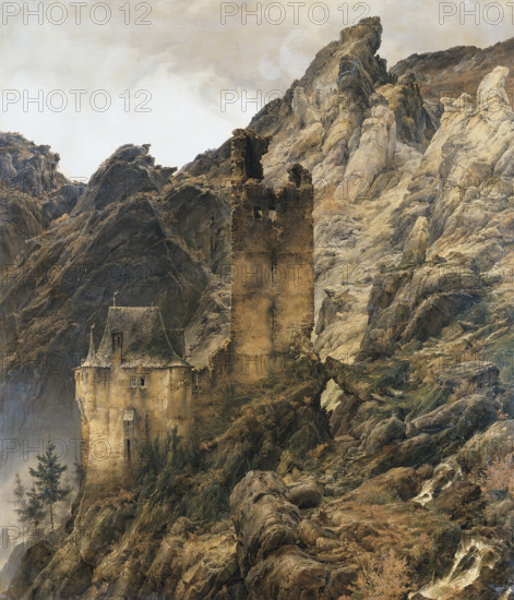 Rocky Landscape: Gorge with Ruins, 1830. Creator: Karl Friedrich Lessing.