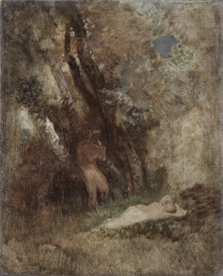 Faun and Nymph in the Woods, c1859. Creator: Arnold Bocklin.