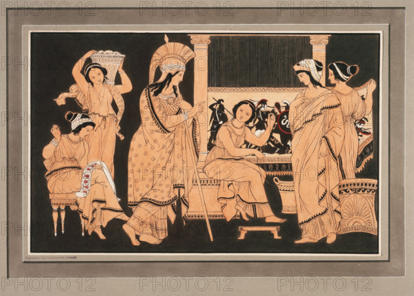 Athena with Penelope, who is busy weaving, c1832. Creator: Philipp Veit.