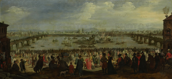 The Mock Battle between the Weavers' and the Dyers' Guilds on the Arno in Florence...after 1619. Creator: Dutch Master.