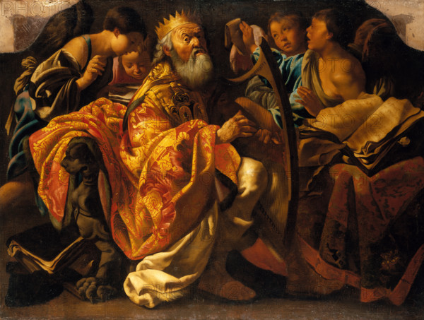 King David Playing the Harp, 18th century. Creator: Copy after Hendrick ter Brugghen.
