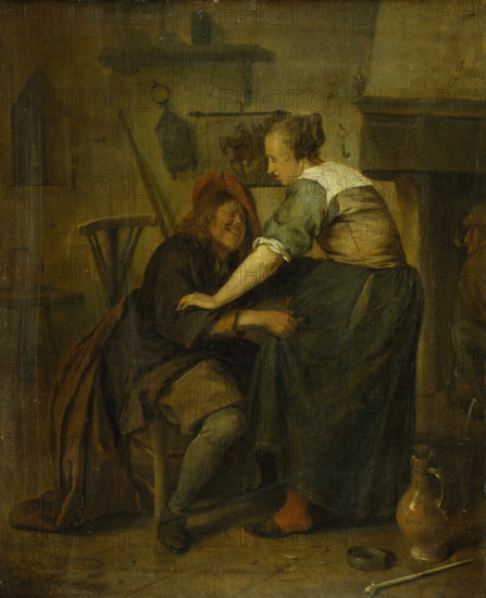 Inn with Guest and Serving Maid ("The Importunate Guest"), c1665. Creator: Jan Steen.